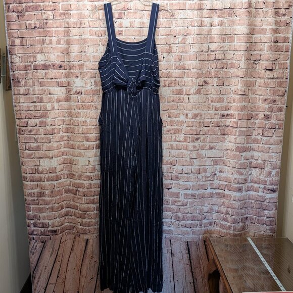 Cotton Candy LA Stevie Navy Striped Apron Tie Back Jumpsuit  Size Large - Picture 6 of 12